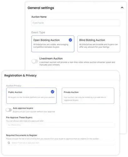 Auction type and privacy options