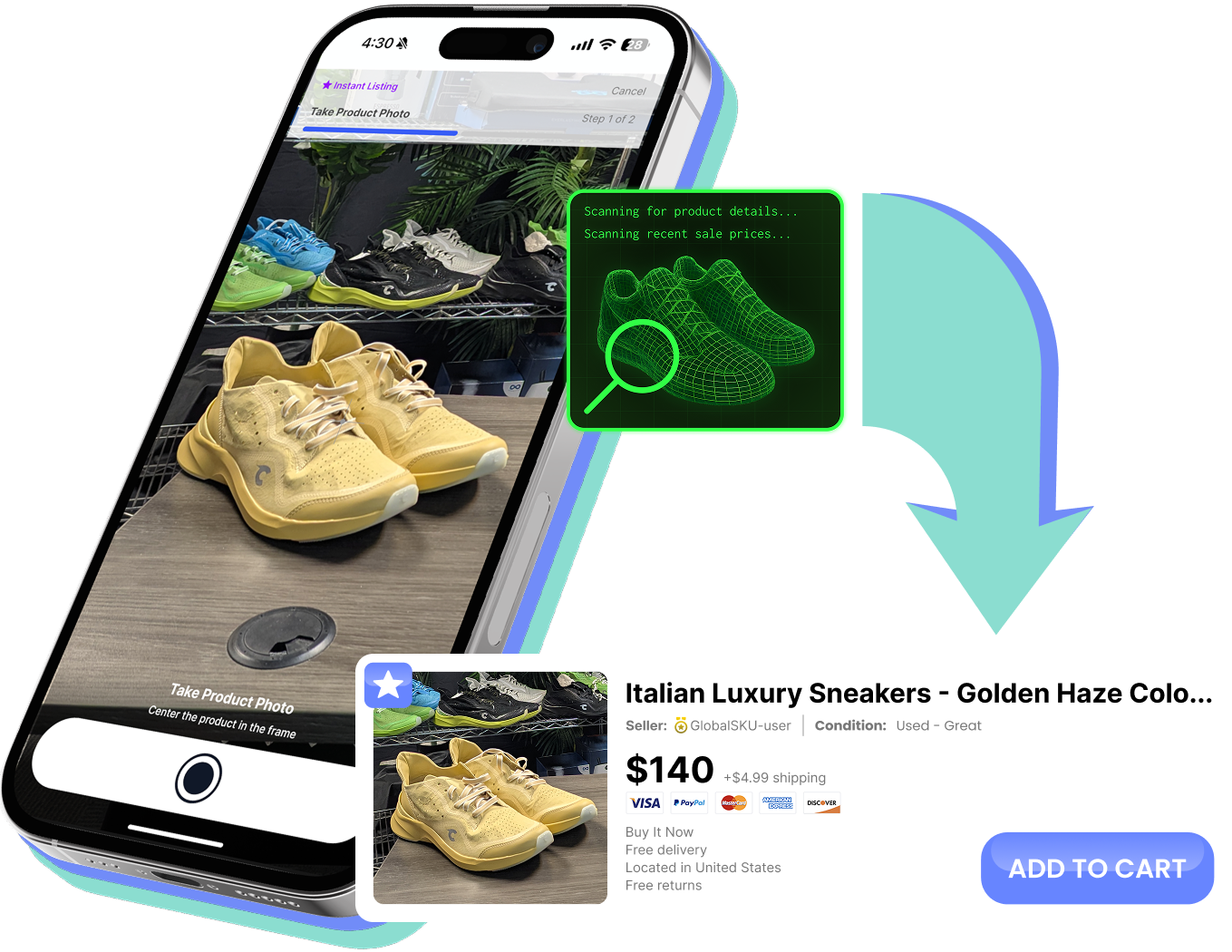 GlobalSKU mobile app — image-to-listing pipeline in action